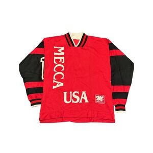 Vintage Mecca USA Long Sleeve Jersey Sweatshirt Red Black Mens XL 90s Hip Hop